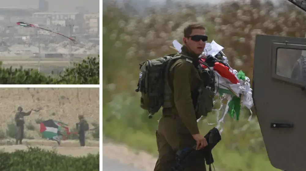 עפיפוני תבערה בגבול רצועת עזה, הפלסטינים מפגינים מפוצלת (אמיר בוחבוט )