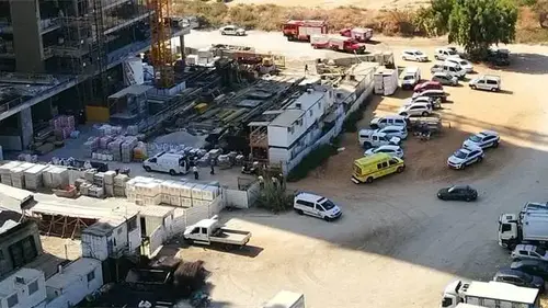 אתר הבניה שבו נהרג ביום ראשון האחרון אנטון מרצ'נקו (גלובס , צילום: הפורום למניעת תאונות עבודה)
