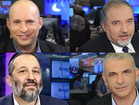 אביגדור ליברמן, נפתלי בנט, בנימין נתניהו , משה כחלון, אריה דרעי ( , ראובן קסטרו, טלי מאייר)