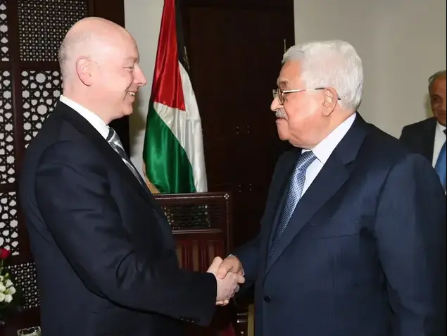 פגישת אבו מאזן וג'ייסון גרינבלט, רמאללה, 14 במרץ 2017 (אתר רשמי , צילום מסך מתוך טוויטר)
