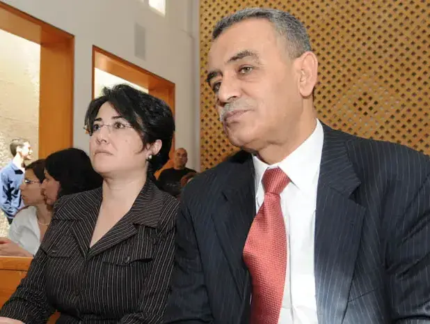 חבר הכנסת ג'מאל זחאלקה וחברת הכנסת חנין זועבי בדיון ראשון בבג"צ בעניין ערעורה על שלילת זכויותיה כחברת כנסת, מרץ 2011 (עומר מירון)