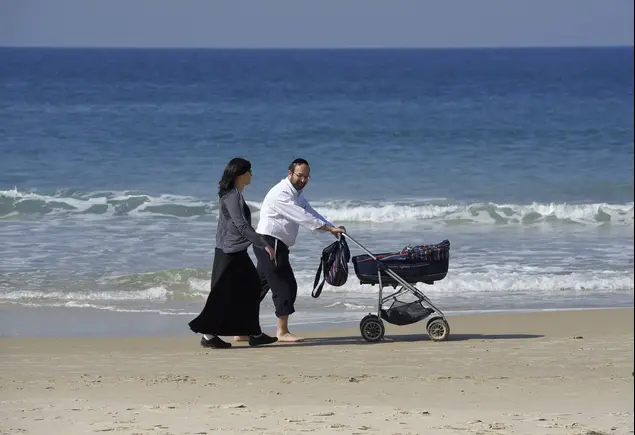זוג דתי בחוף הים בתל אביב, 10 בפברואר 2017 (ראובן קסטרו)