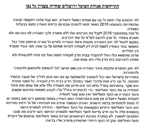 תגובת הפועל ירושלים גל נבו (צילום מסך)