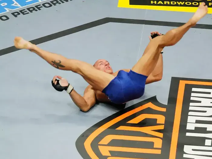 לוחם MMA ג'ורג' סנט פייר לאחר שהכניע את מאט יוז (AP , Jae C. Hong) לוחם MMA ג'ורג' סנט פייר לאחר שהכניע את מאט יוז (AP , Jae C. Hong)