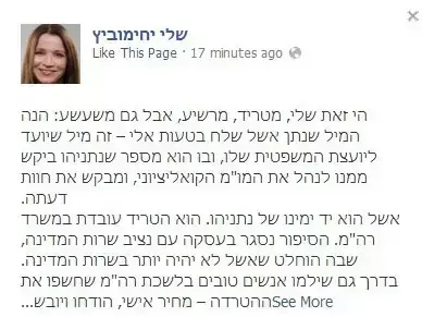 מתוך עמוד הפייסבוק של שלי יחימוביץ' (צילום מסך)