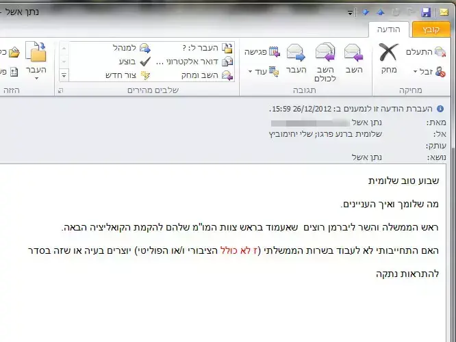 מייל ששלח בטעות נתן אשל לשלי יחימוביץ' (צילום מסך , פייסבוק)