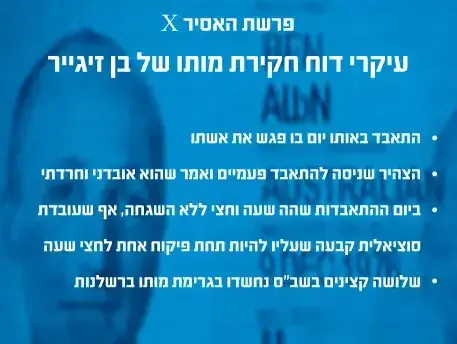עיקרי דוח חקירת מותו של בן זיגייר (מערכת וואלה! NEWS) עיקרי דוח חקירת מותו של בן זיגייר (מערכת וואלה! NEWS)