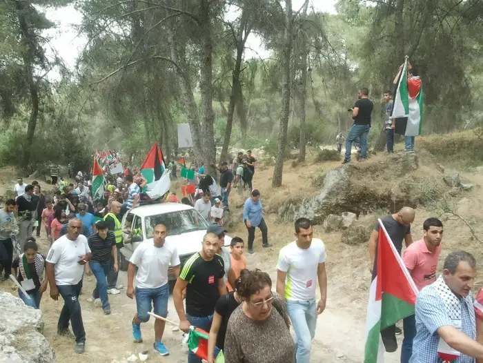 הפגנת פלסטינים ביער לביא, מאי 2014 (דרור עינב) הפגנת פלסטינים ביער לביא, מאי 2014 (דרור עינב)