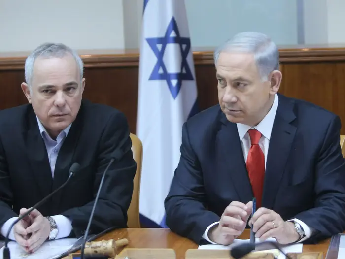 ראש הממשלה נתניהו והשר יובל שטייניץ בישיבת ממשלה, פברואר 2015 (מערכת וואלה! NEWS , אלכס קולומויסקי)