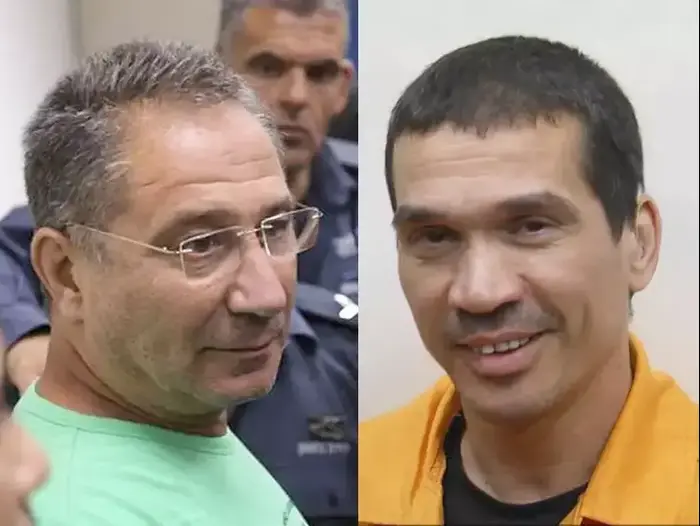 יצחק ומאיר אברג'יל, הארכת מעצר, בימ"ש השלום ראשון לציון, מאי 2015 (עיבוד תמונה) יצחק ומאיר אברג'יל, הארכת מעצר, בימ"ש השלום ראשון לציון, מאי 2015 (עיבוד תמונה)