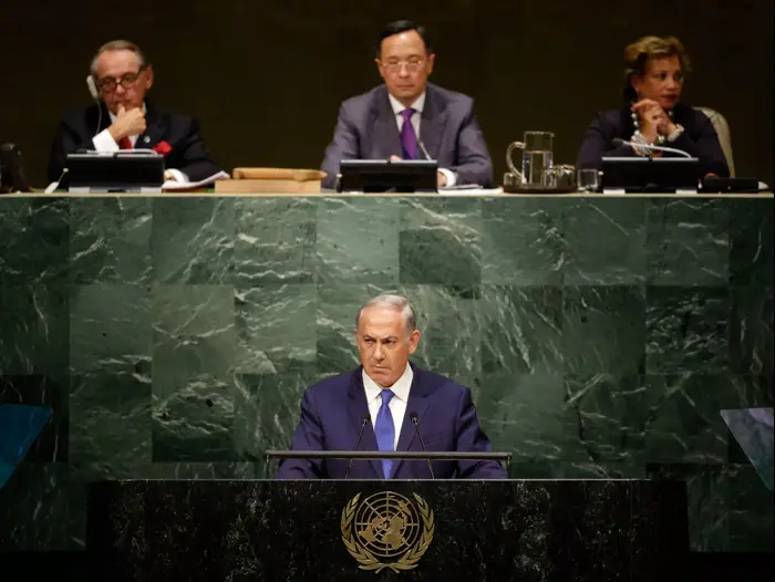 בנימין נתניהו נואם בועידת האו"ם, אוקטובר 2015 (AP) בנימין נתניהו נואם בועידת האו"ם, אוקטובר 2015 (AP)