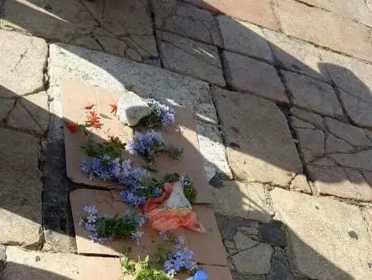 פלסטינים מניחים פרחים במקום בו נורה המחבל הירדני סעיד עמרו מפיגוע הדקירה בשער שכם (צילום מסך , טוויטר) פלסטינים מניחים פרחים במקום בו נורה המחבל הירדני סעיד עמרו מפיגוע הדקירה בשער שכם (צילום מסך , טוויטר)