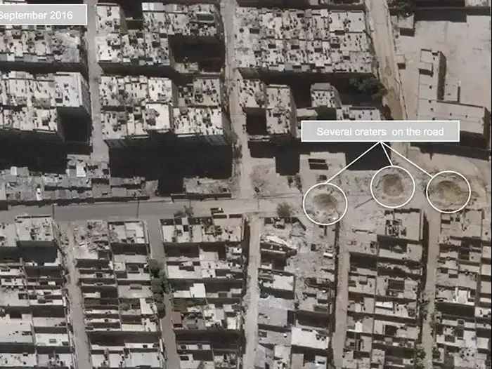 תיעוד לוויין של זירת מתקפת שיירת הסיוע לחאלב, ספטמבר 2016 (אתר רשמי , UNOSAT) תיעוד לוויין של זירת מתקפת שיירת הסיוע לחאלב, ספטמבר 2016 (אתר רשמי , UNOSAT)