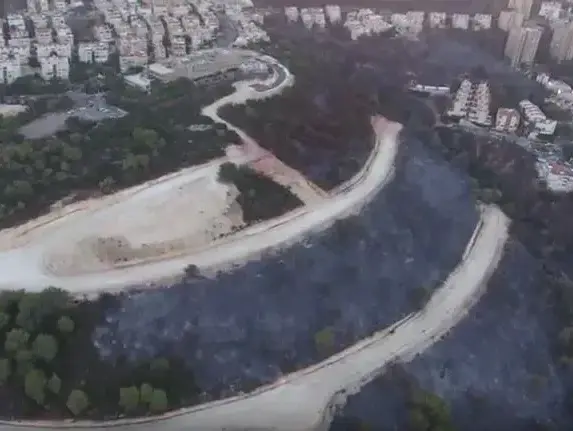 צילום רחפן של נזקי השריפות בחיפה. 26 בנובמבר 2016 (צילום מסך) צילום רחפן של נזקי השריפות בחיפה. 26 בנובמבר 2016 (צילום מסך)