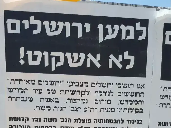 כרזות נגד סגנית ראש עיריית ירושלים חגית משה (מערכת וואלה! NEWS) כרזות נגד סגנית ראש עיריית ירושלים חגית משה (מערכת וואלה! NEWS)