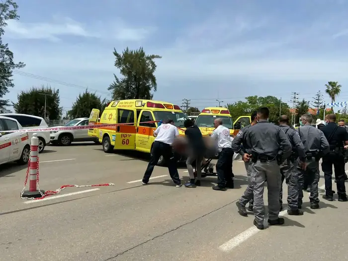 זירת הדקירה בכניסה לתל השומר 13 במאי 2020 (אתר רשמי , תיעוד מבצעי מד"א) זירת הדקירה בכניסה לתל השומר 13 במאי 2020 (אתר רשמי , תיעוד מבצעי מד"א)