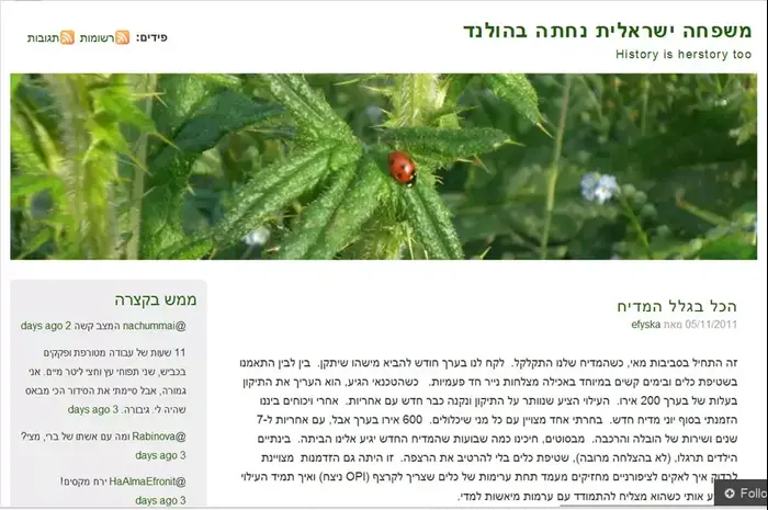 בלוג " משפחה ישראלית נחתה בהולנד" של אפרת (צילום מסך)