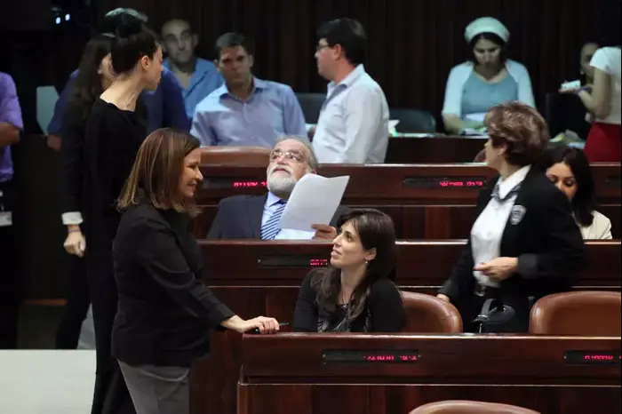 יו"ר האופוזיציה שלי יחימוביץ' משוחחת עם סגנית השר ציפי חוטובלי (יואב דודקביץ')