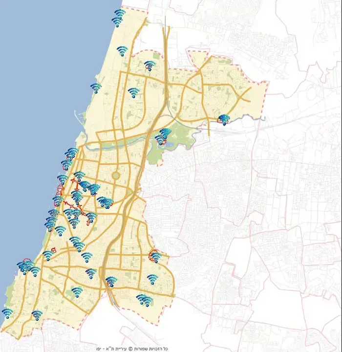 מפת נקודות הגישה לרשת WiFi בחינם בתל אביב (אתר רשמי , אתר עיריית תל אביב) מפת נקודות הגישה לרשת WiFi בחינם בתל אביב (אתר רשמי , אתר עיריית תל אביב)