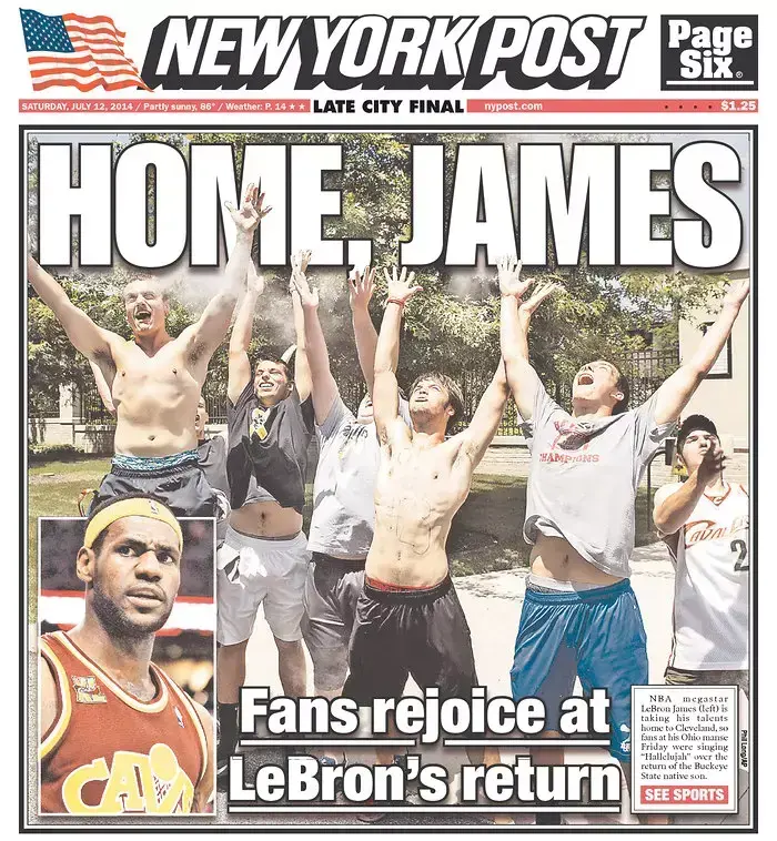 לברון ג'יימס על שער The New York Post (סריקה)
