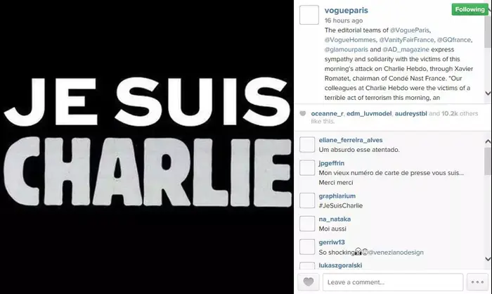 תעשיית האופנה העולמית מזדהה: Je Suis Charlie (סריקה) תעשיית האופנה העולמית מזדהה: Je Suis Charlie (סריקה)