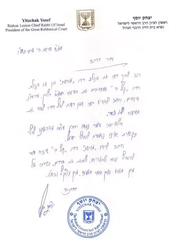 מכתבו של הרב הראשי יצחק יוסף לתחנת הרדיו "קול ברמה" שלא לשדר את שיעורו השבועי (מערכת וואלה! NEWS) מכתבו של הרב הראשי יצחק יוסף לתחנת הרדיו "קול ברמה" שלא לשדר את שיעורו השבועי (מערכת וואלה! NEWS)