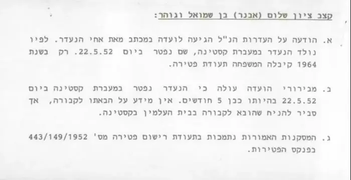 הודעה בדבר היעדרות אבנר ציון שלום קצב (סריקה) הודעה בדבר היעדרות אבנר ציון שלום קצב (סריקה)