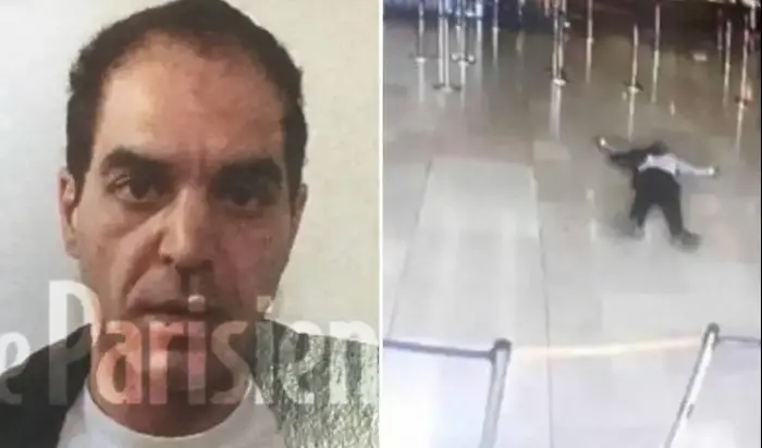 זיאד בי שחטף נשק מחיילת בנמל התעופה אורלי בפריז ונורה למוות, צרפת 18 במרץ 2017 (צילום מסך) זיאד בי שחטף נשק מחיילת בנמל התעופה אורלי בפריז ונורה למוות, צרפת 18 במרץ 2017 (צילום מסך)