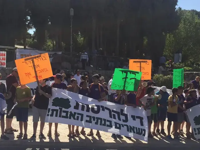 הפגנה נגד הריסת בתים במאחז נתיב האבות אוגוסט 2017 (מערכת וואלה! NEWS , מתוך פייסבוק נתיב האבות)