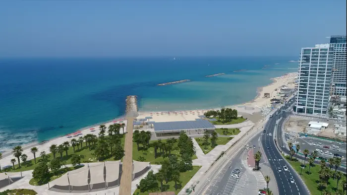 הדמיית הפארק שייבנה במקום הדולפינריום (יח"צ , עיריית תל אביב)