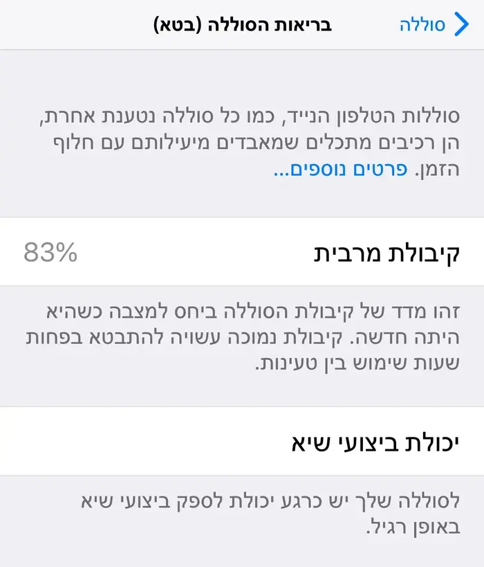 סוללה אייפון ביצועים האטה אפל (צילום מסך) סוללה אייפון ביצועים האטה אפל (צילום מסך)