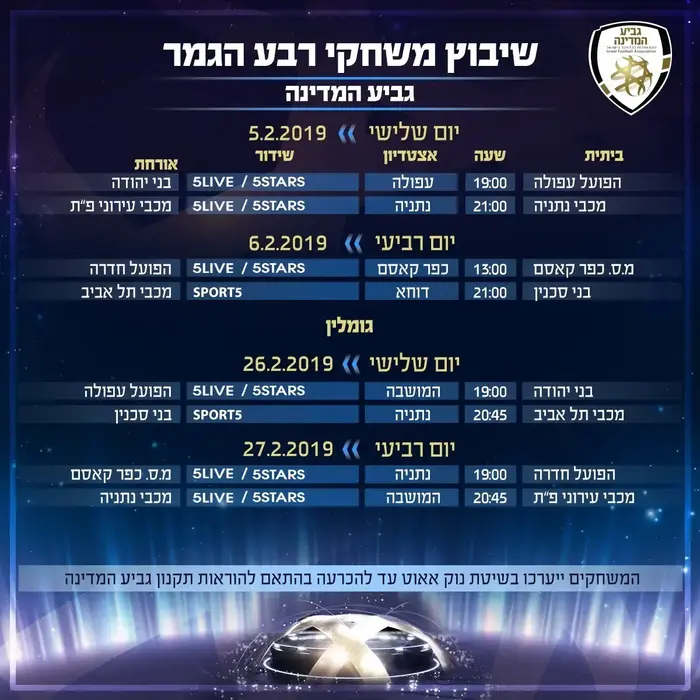 לו"ז רבע גמר גביע המדינה (אתר רשמי) לו"ז רבע גמר גביע המדינה (אתר רשמי)