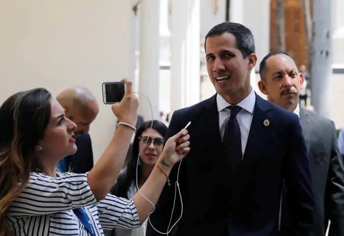 נשיא האספה הלאומית של ונצואלה, חואן גוואידו במהלך כינוס בקראקס, ונצואלה 19 במרץ 2019 (רויטרס)