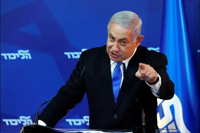 ראש הממשלה בנימין נתניהו במסיבת עיתונאים של הליכוד, 2 באפריל 2019 (רויטרס) ראש הממשלה בנימין נתניהו במסיבת עיתונאים של הליכוד, 2 באפריל 2019 (רויטרס)