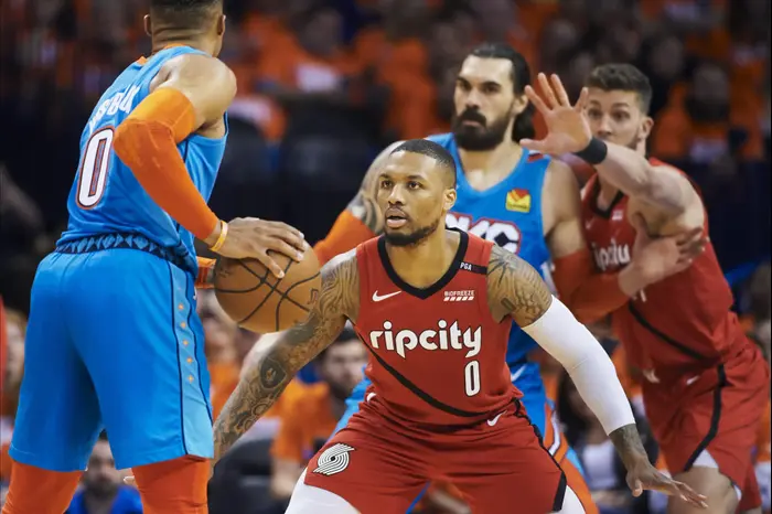 דמיאן לילארד מול ראסל ווסטברוק (GettyImages) דמיאן לילארד מול ראסל ווסטברוק (GettyImages)