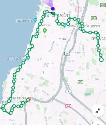 קווי התחבורה הציבורית בגוש דן בסופי שבוע: קו 705 (צילום מסך , אפליקציית "אוטובוס קרוב") קווי התחבורה הציבורית בגוש דן בסופי שבוע: קו 705 (צילום מסך , אפליקציית "אוטובוס קרוב")