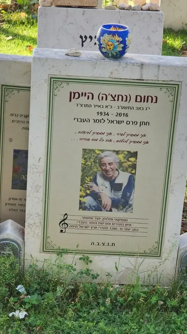 המצבה הישנה, לפני שהוחלפה באחרת, על קברו של המלחין והמוזיקאי נחום (נחצ'ה) היימן בבית העלמין מנוחה נכונה בכפר סבא, שכללה טעות בשנה העברית של מותו המצבה הישנה, לפני שהוחלפה באחרת, על קברו של המלחין והמוזיקאי נחום (נחצ'ה) היימן בבית העלמין מנוחה נכונה בכפר סבא, שכללה טעות בשנה העברית של מותו