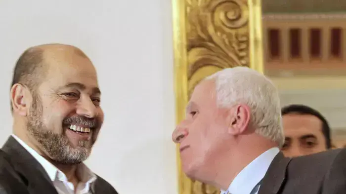 מסיבת עיתונאים של פתח וחמאס בקהיר מסיבת עיתונאים של פתח וחמאס בקהיר