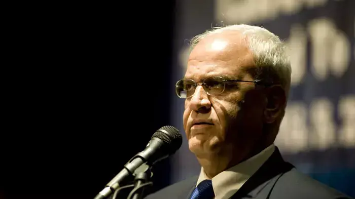 ראש צוות המשא ומתן הפלסטיני ד"ר סאיב עריקאת בכנס של ג'נבה על סכויי התהליך המדיני לקראת ספטמבר הקרוב, מאי 2011 ראש צוות המשא ומתן הפלסטיני ד"ר סאיב עריקאת בכנס של ג'נבה על סכויי התהליך המדיני לקראת ספטמבר הקרוב, מאי 2011