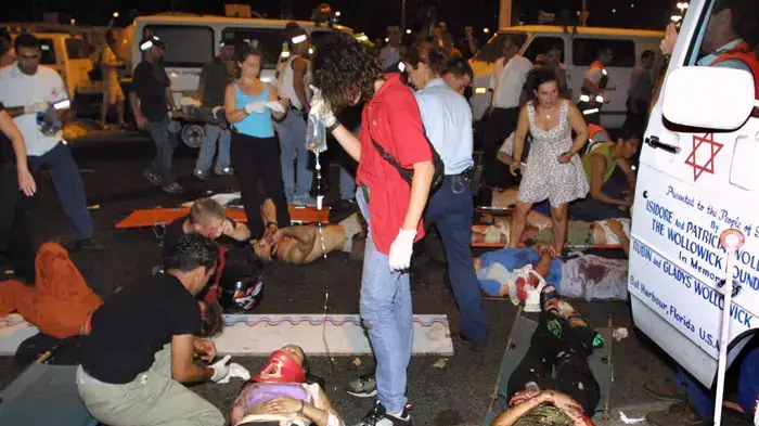 פיגוע התאבדות במועדון הדולפינריום בתל אביב בו נרצחו 21 אנשים, יוני 2001 פיגוע התאבדות במועדון הדולפינריום בתל אביב בו נרצחו 21 אנשים, יוני 2001