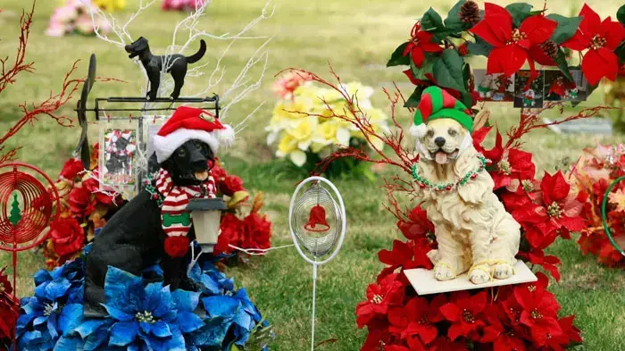 Pets' tombstones and headstones are decorated for Christmas and Hanukkah season at the Los Angeles Pet Memorial Park in Calabasas, Calif., Thursday, Dec. 17, 2009. There are more than 30,000 pets buried at the 81-year-old cemetery, nestled on 10 hillside Pets' tombstones and headstones are decorated for Christmas and Hanukkah season at the Los Angeles Pet Memorial Park in Calabasas, Calif., Thursday, Dec. 17, 2009. There are more than 30,000 pets buried at the 81-year-old cemetery, nestled on 10 hillside