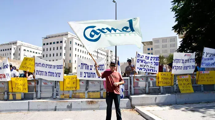עובדי חברת הייצוא החקלאי אגרקסקו מפגינים בקריאה להתערבות הממשלה בטיפול בחובותיה מחוץ לישיבת הממשלה, יולי 2011 עובדי חברת הייצוא החקלאי אגרקסקו מפגינים בקריאה להתערבות הממשלה בטיפול בחובותיה מחוץ לישיבת הממשלה, יולי 2011