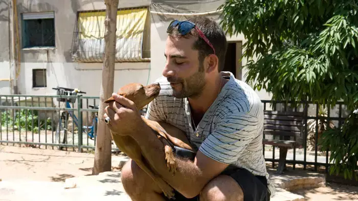 עמיר גולדברג ושני כלביו, צ'יסר הפוינטר בן השנה ובוני השייצו בן השלוש וחצי, 23 אוגוסט 2011 עמיר גולדברג ושני כלביו, צ'יסר הפוינטר בן השנה ובוני השייצו בן השלוש וחצי, 23 אוגוסט 2011