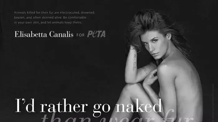    אליזבטה קנאליס במודעת קמפיין I'd rather go naked  של peta, ספטמבר 2011