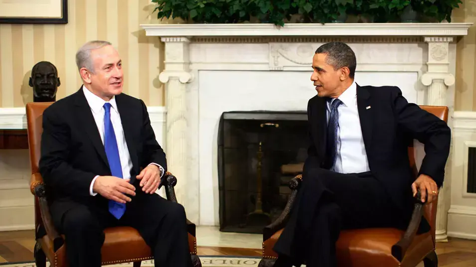 נשיא ארצות הברית ברק אובמה עם ראש ממשלת ישראל בנימין נתניהו בפגישה בבית הלבן, פברואר 2012 נשיא ארצות הברית ברק אובמה עם ראש ממשלת ישראל בנימין נתניהו בפגישה בבית הלבן, פברואר 2012