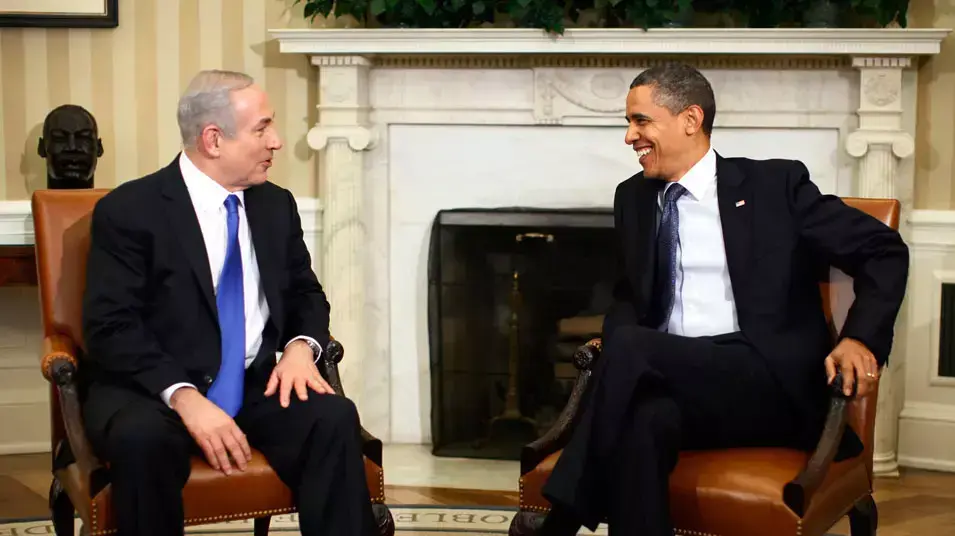 נשיא ארצות הברית ברק אובמה עם ראש ממשלת ישראל בנימין נתניהו בפגישה בבית הלבן, פברואר 2012 נשיא ארצות הברית ברק אובמה עם ראש ממשלת ישראל בנימין נתניהו בפגישה בבית הלבן, פברואר 2012