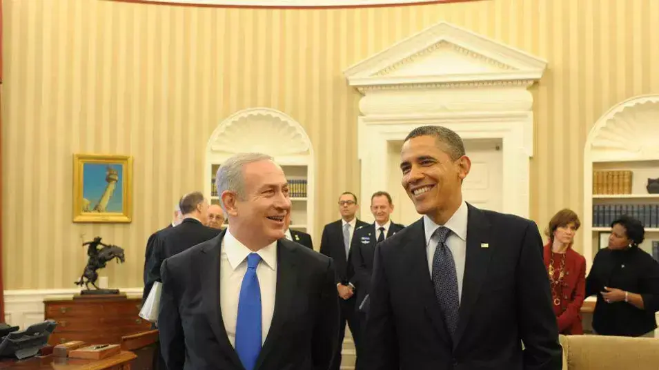 נשיא ארצות הברית ברק אובמה עם ראש ממשלת ישראל בנימין נתניהו בפגישה בבית הלבן, פברואר 2012 נשיא ארצות הברית ברק אובמה עם ראש ממשלת ישראל בנימין נתניהו בפגישה בבית הלבן, פברואר 2012