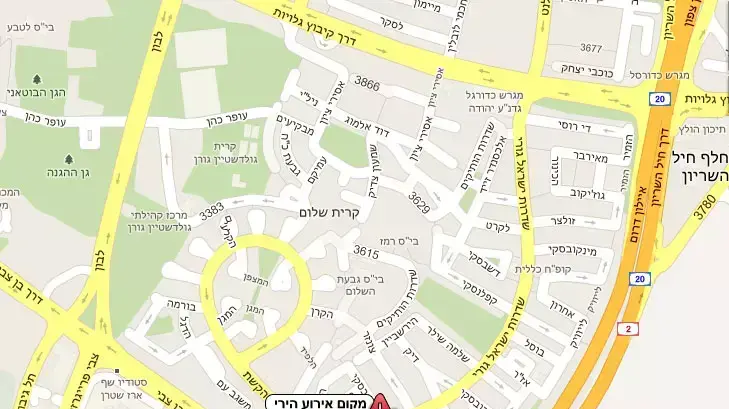 מפת איזור אירוע ירי בתל אביב, יוני 2012 מפת איזור אירוע ירי בתל אביב, יוני 2012