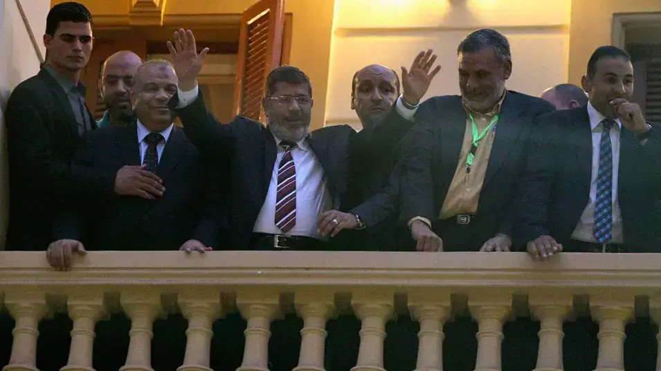 מוחמד מורסי בנאום ניצחון לאחר הבחירות לנשיאות מצרים, קהיר, 18 ביוני 2012 מוחמד מורסי בנאום ניצחון לאחר הבחירות לנשיאות מצרים, קהיר, 18 ביוני 2012
