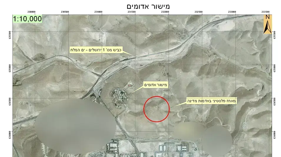 צילום אוויר של מאחז פלסטיני שהוקם בשטח אש, אוגוסט 2012